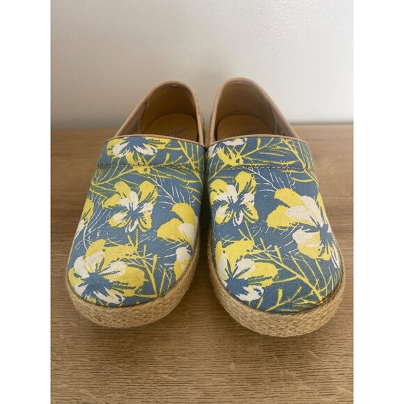 Dansko Women’s Size 39 Floral Canvas Espadrille Clogs Blue & Yellow - Picture 1 of 8